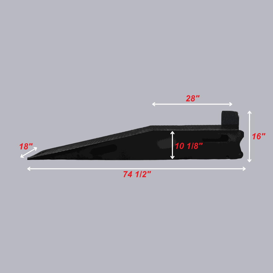 Heavy-Duty Truck Ramps cut out, transparent photo from the side, with measurements on a grey background