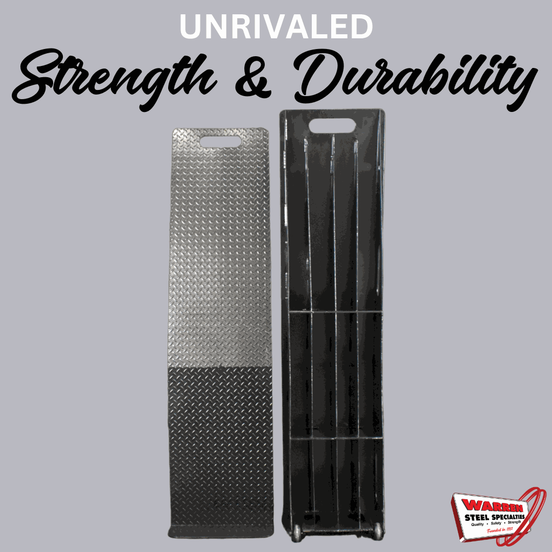 Heavy-Duty Truck Ramps transparent, cut out photo standing up to show the underside gusseting on a grey background