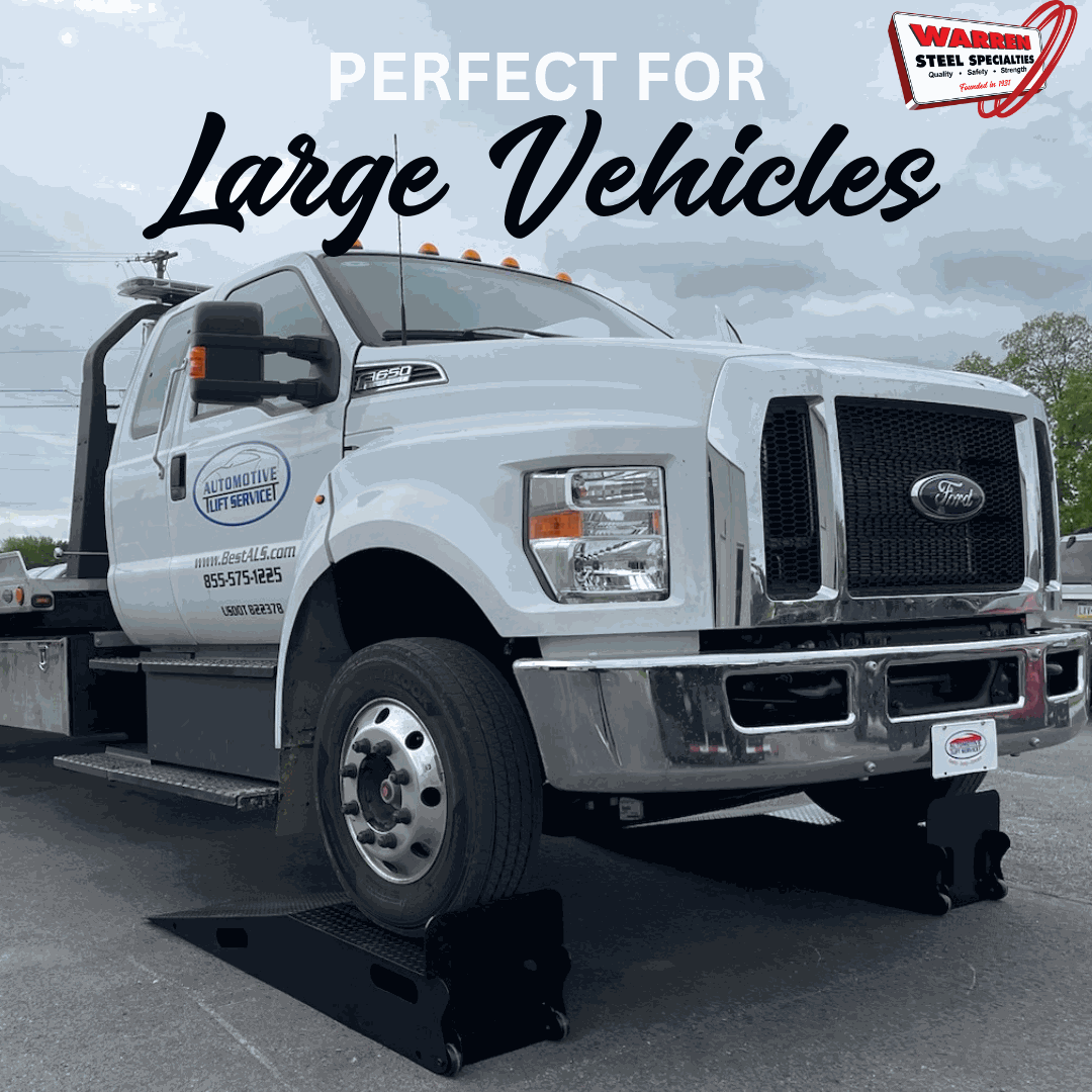 Heavy-Duty Truck Ramps with a large rollback truck on them