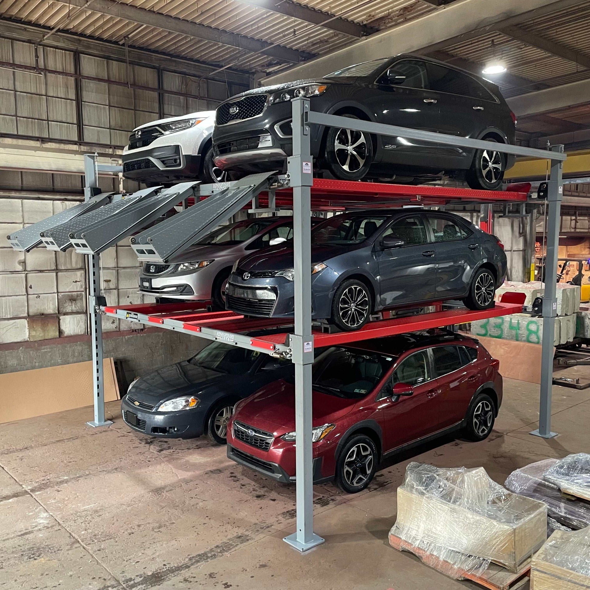 Advantage Double-Wide Triple Stacker | 6 Cars Tri-Level 4-Post Lift
