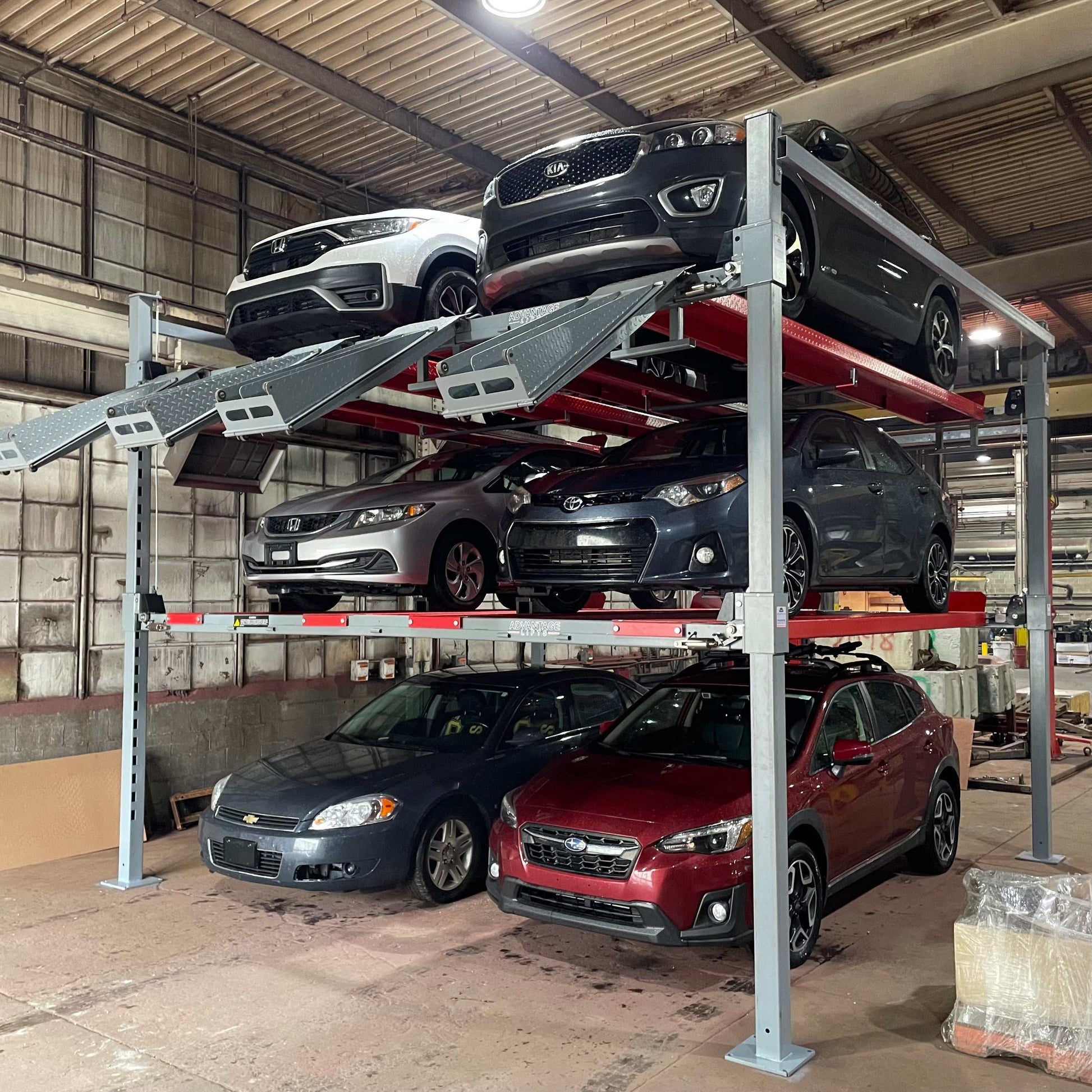 Advantage Double-Wide Triple Stacker | 6 Cars Tri-Level 4-Post Lift