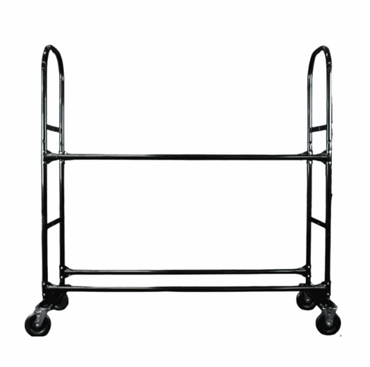 Heavy-duty black metal 2 tier tire storage rack with caster wheels for easy mobility