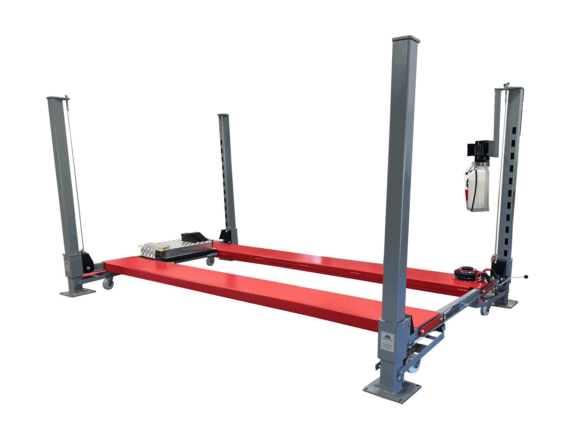 Advantage DX-9000-HD A transparent photo of a red and grey car lift on a white background