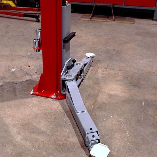 Universal Foot Pad on 2-Post automotive lift with polyurethane pads for various vehicle types