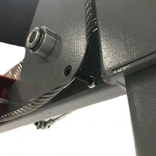 Dual Cable Keepers securing pulleys on an exterior slider lift for safety and cable alignment