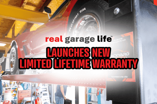 Real Garage Life automotive lift with Limited Lifetime Warranty badge