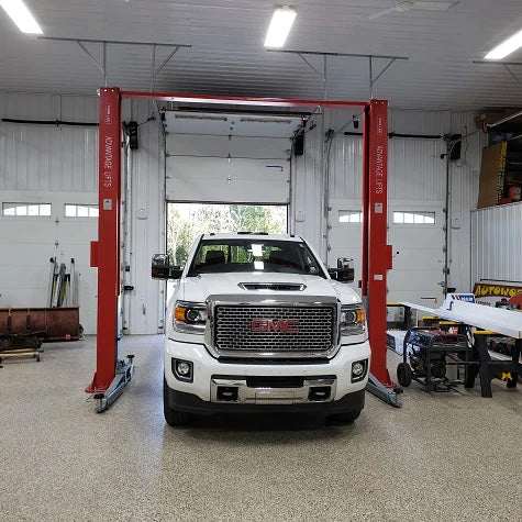 Wide column width 2-post lift with symmetrical design for sturdy and safe vehicle lifting