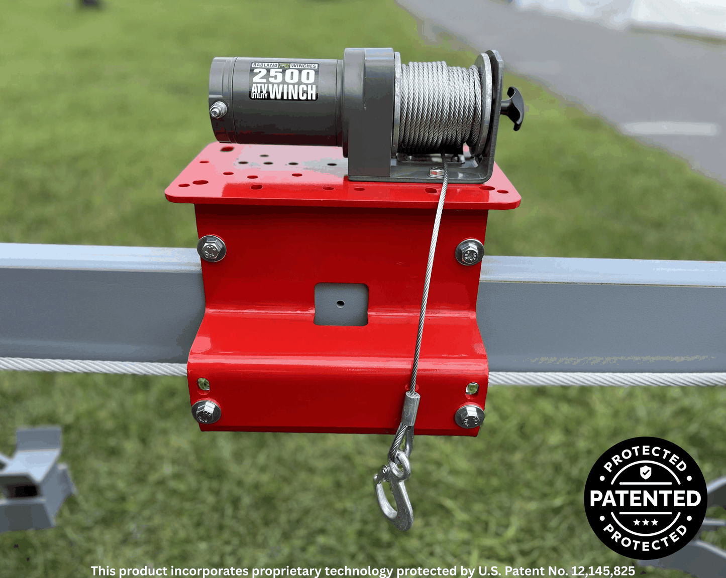 Universal Winch Mounting Plate for 4-Post Lifts (U.S. Patent No. 12,145,825)