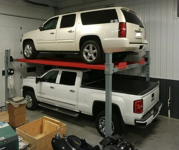 Two Cars using the Advantage 11,000 Pound Heavy Duty 4-Post Lift (set-up)