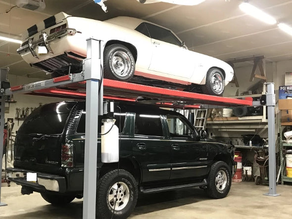 Rear-view of 9,000 Pound Extra Long and Tall auto lift from Advantage 